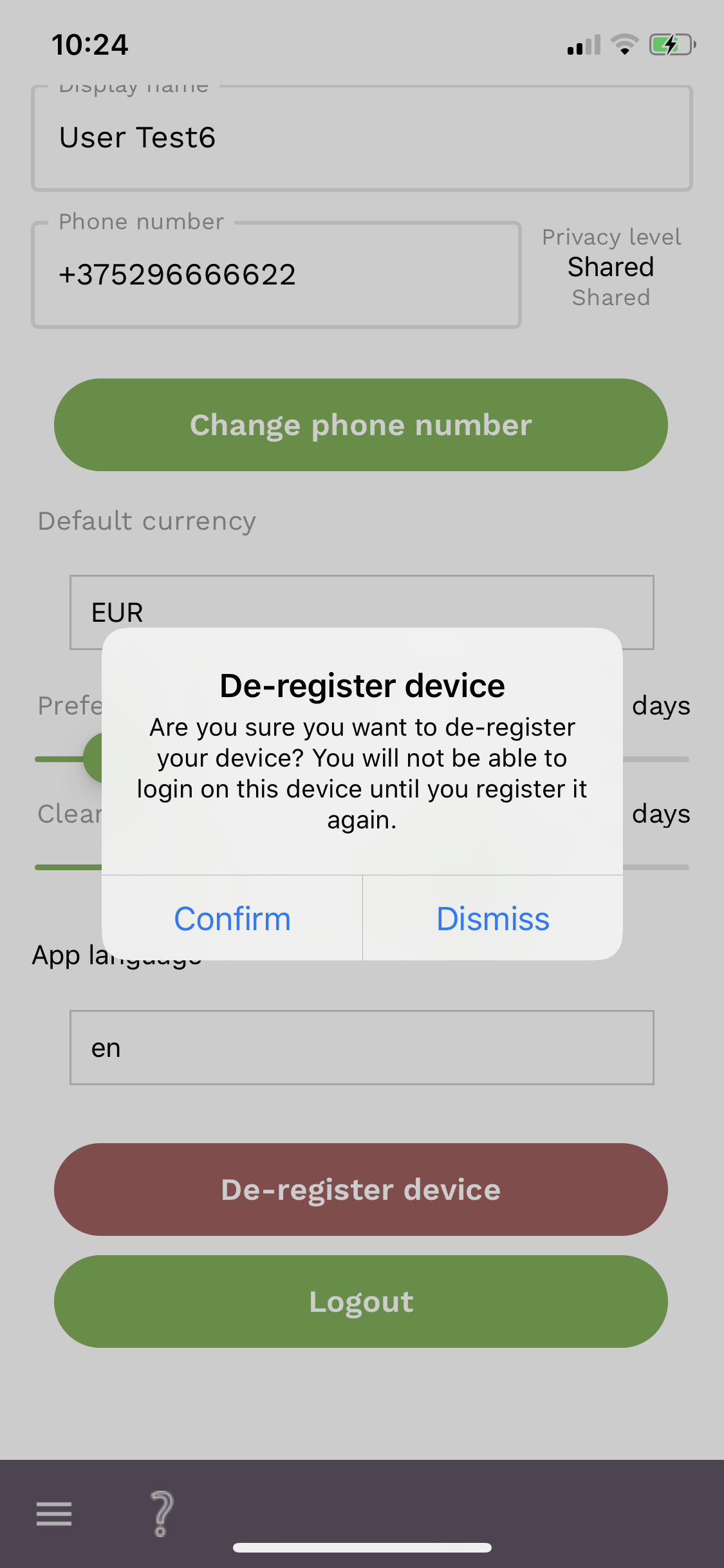 de-register device screen