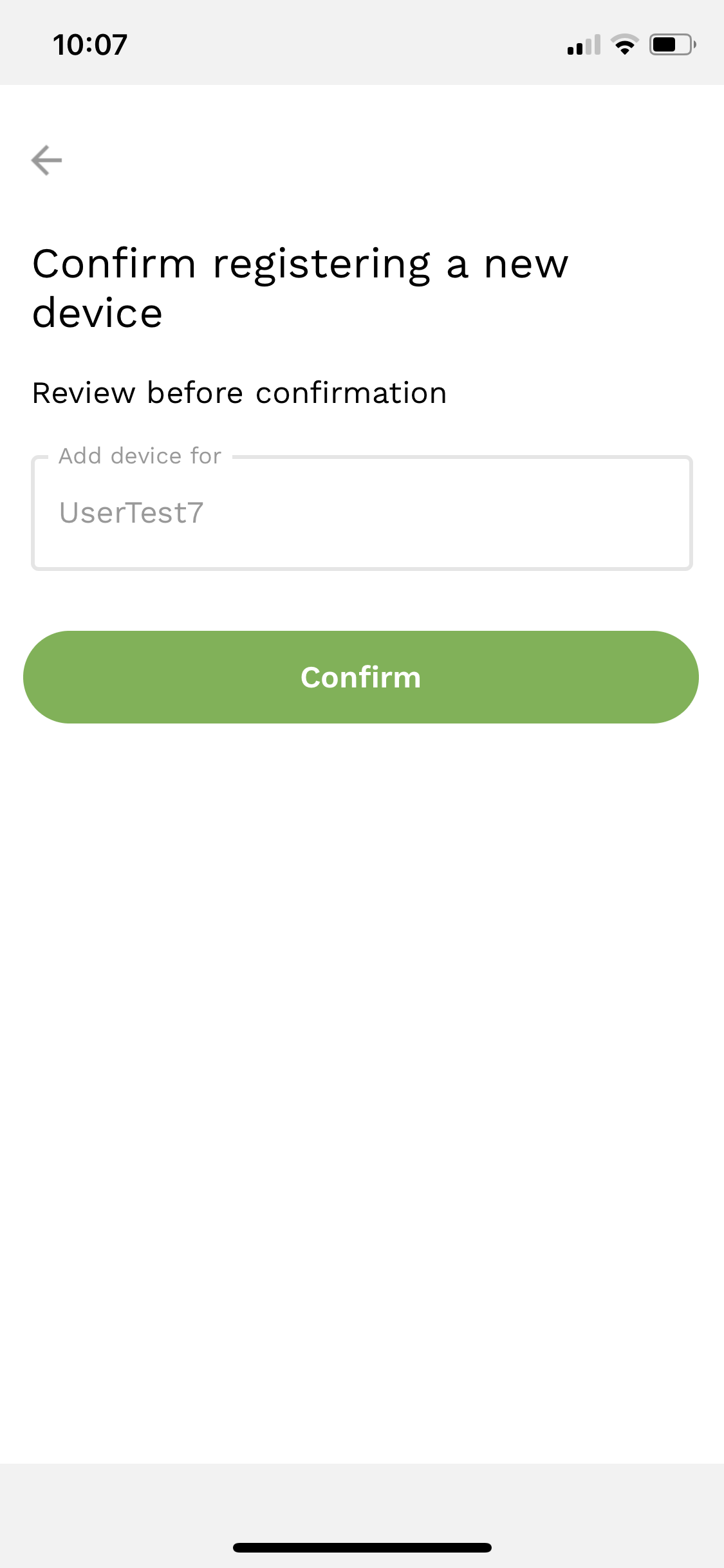 register device screen