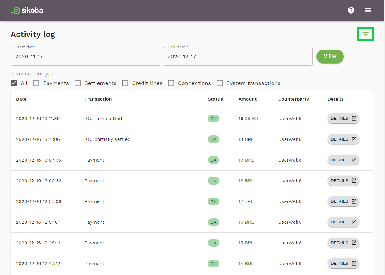 activity-log filters